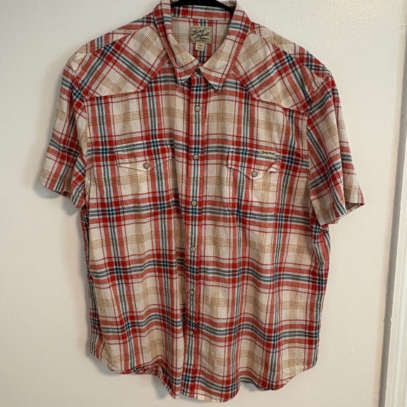 Lucky Brand Plaid Western Snap Shirt Men's XXL Short Sleeve Cotton Linen Blend - Picture 3 of 12